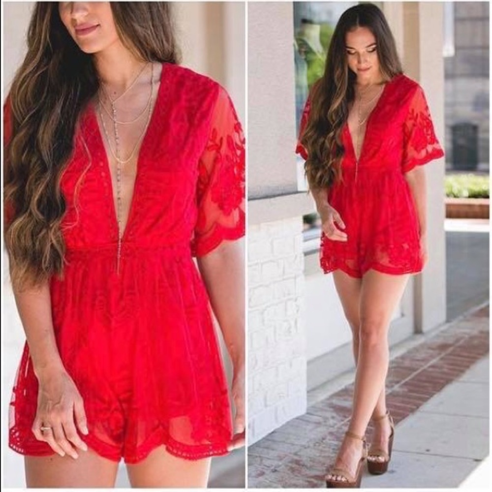 Red Lace Romper